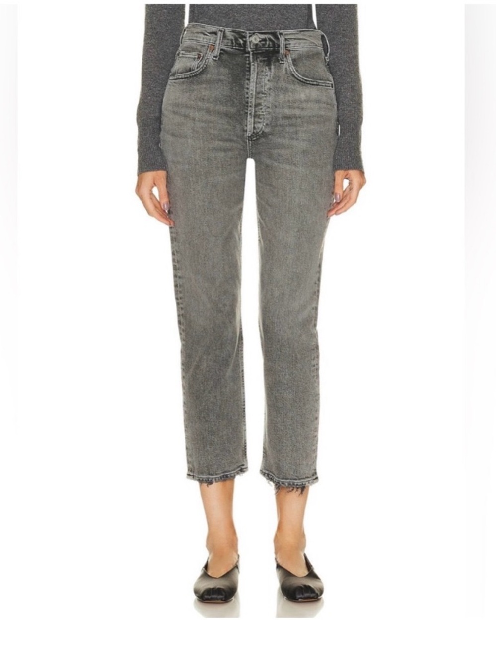 Agolde Riley Cropped Gray High-Rise Cropped Straight Jeans